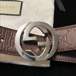 Gucci Brown Embossed Belt Bag with Silver Logo Buckle